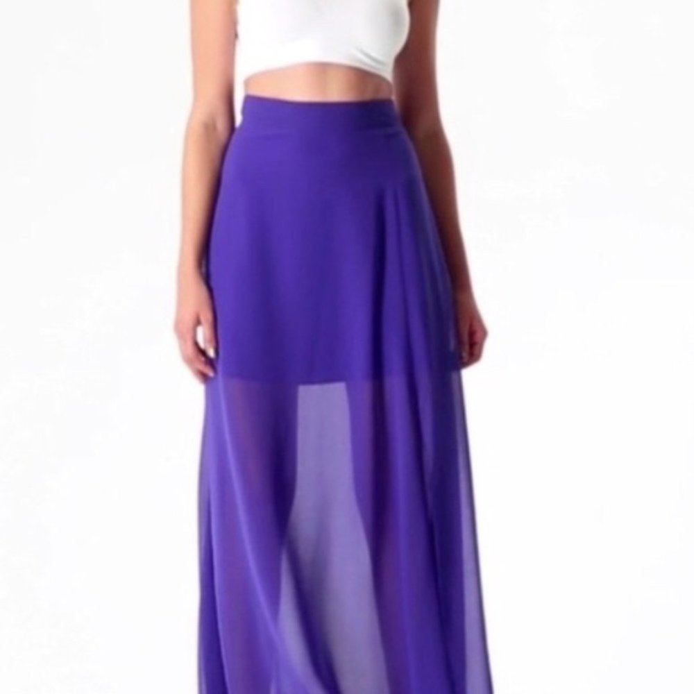 bebe Blue Maxi‎ Long Sheer Hot Skirt Sz 0